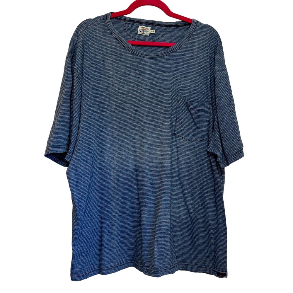 Faherty light blue & pink Striped Indigo Dyed T shirt sz XXL